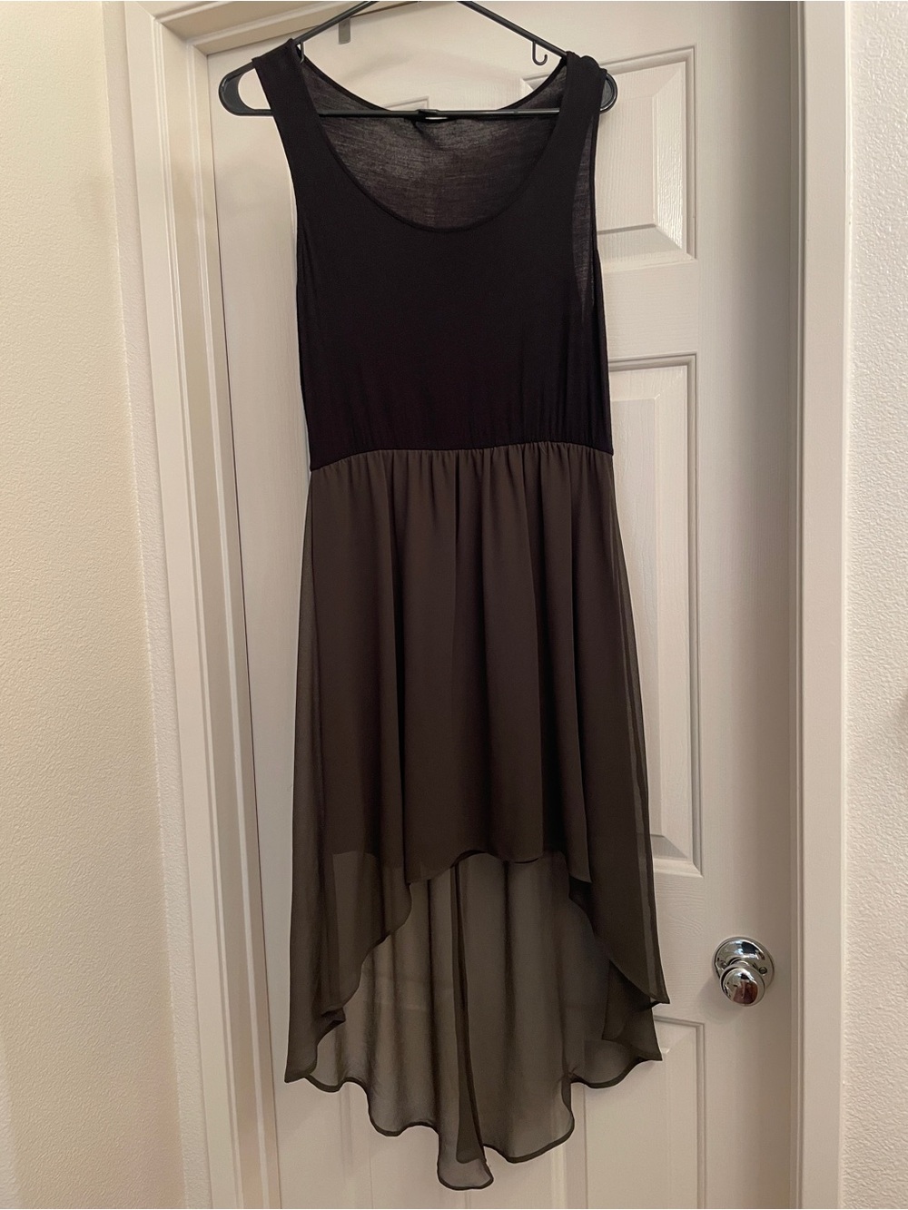 Black and Olive Green High-Low Sleeveless Mesh Dress